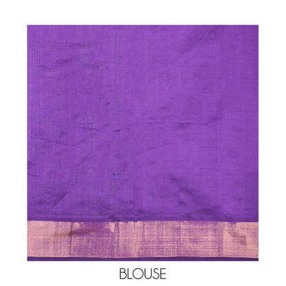 Pothys Green Poly Cotton Saree, Subtly Sparked with Buttas, Subtle Bavanji Border, Complemented by Contrast Pallu of Stripes, and Paired with a Contrast Blouse
