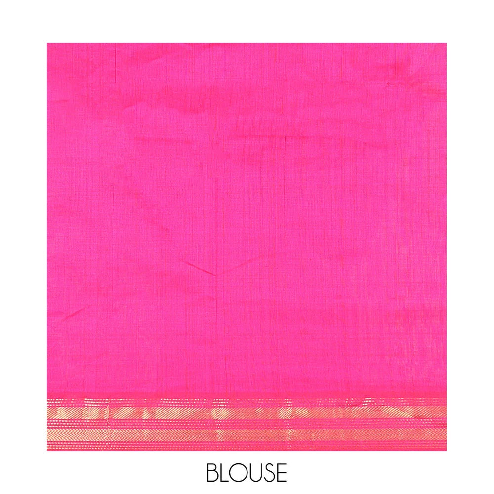 Pothys Green Plain Poly Cotton Saree, Complemented by Contrast Traditional Zari Border, Vibrant Striped Pallu, and Paired with a Contrast Blouse