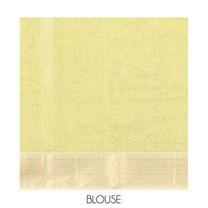 Pothys Green Maheshwari Cotton Saree, Subtly Sparkled with Stripes, Highlighted by a Zari Border, Gleaming Zari Pallu, and Paired with a Matching Blouse