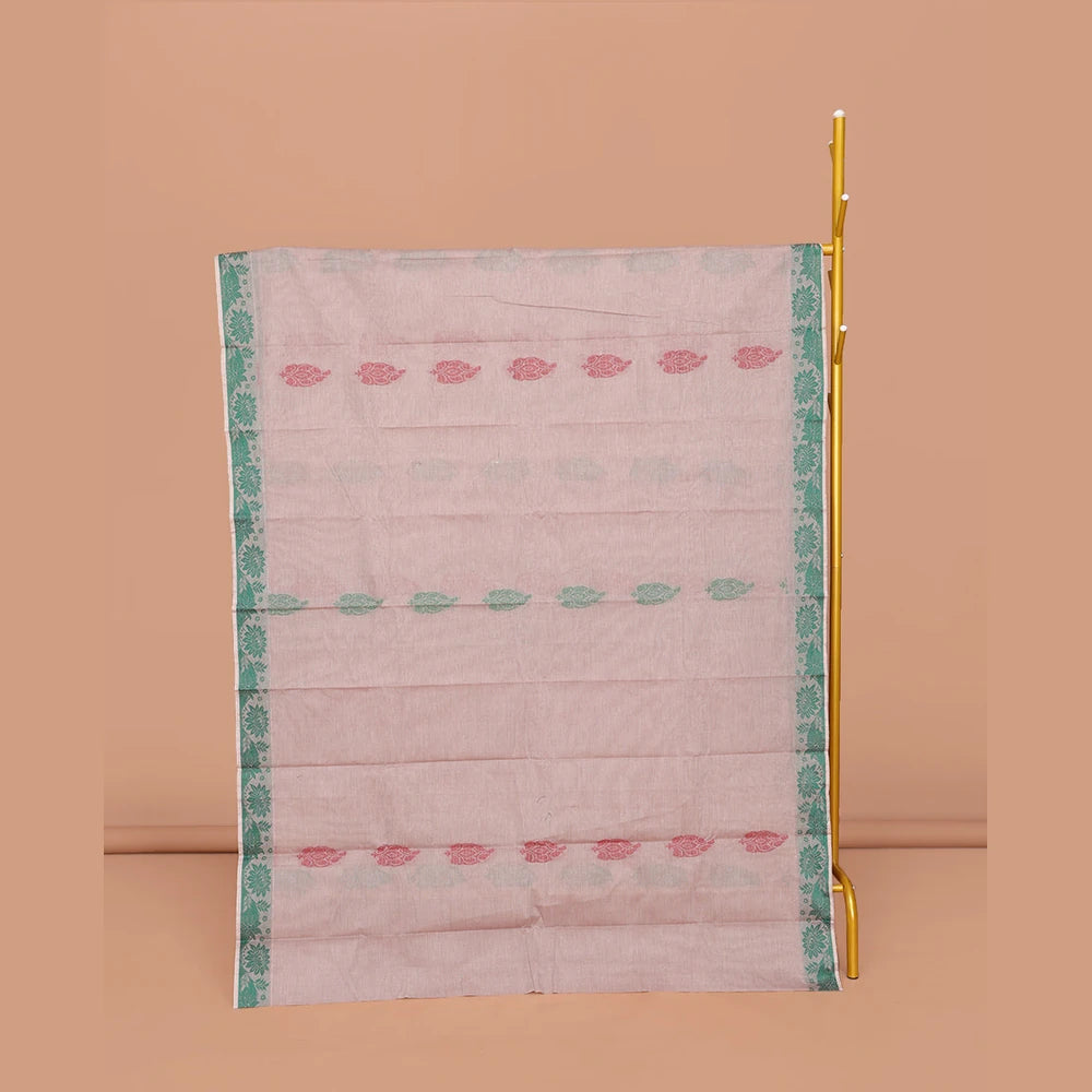 Pothys Grey Kanchi Cotton Saree, Adorned with Buttas All Over Its Body, Highlighted by a Self-Border, Pallu of Floral And Geometric Designs, and Paired with a Matching Blouse