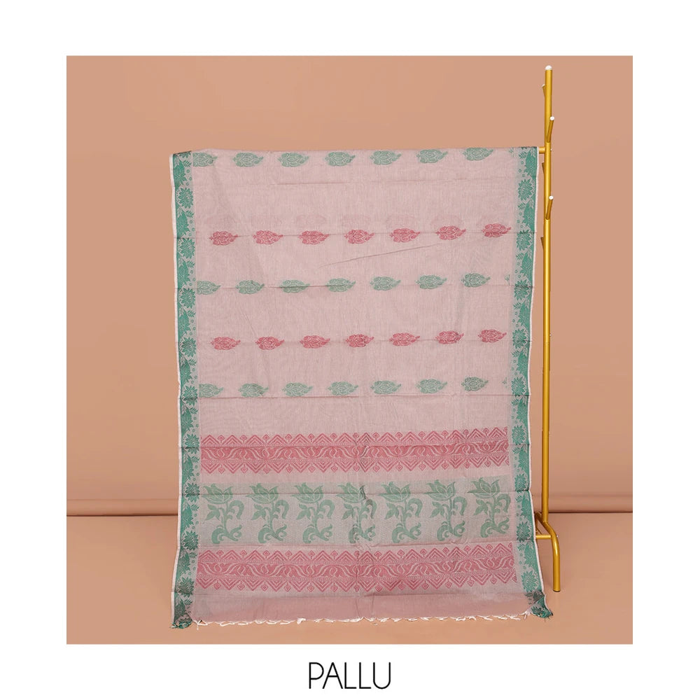 Pothys Grey Kanchi Cotton Saree, Adorned with Buttas All Over Its Body, Highlighted by a Self-Border, Pallu of Floral And Geometric Designs, and Paired with a Matching Blouse