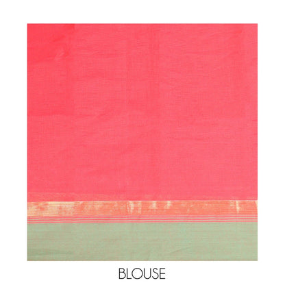 Pothys Red Kanchi Cotton Saree, Subtly Threaded with Floral Buttas All Over Its Body, Complemented by Contrast Zari Border, Pallu of Floral Designs, and Paired with a Matching Blouse