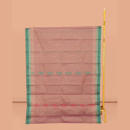 Pothys Brown Kanchi Cotton Saree, Subtly Threaded with Floral Buttas All Over Its Body, Complemented by Contrast Border, Pallu of Floral Designs, and Paired with a Matching Blouse