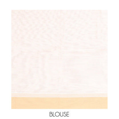 Pothys White Kanchi Cotton Saree, Prettified with Peacock Buttas All Over Its Body, Complemented by a Contrast Border, Pallu of Stripes and Buttas, and Paired with a Matching Blouse