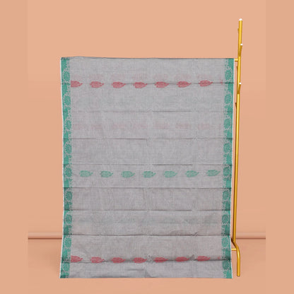 Pothys Grey Kanchi Cotton Saree, Steeped with Buttas All Over Its Body, a Subtle Self-Border, Pallu of Floral-Geometric Designs, and Paired with a Matching Blouse