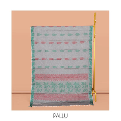 Pothys Grey Kanchi Cotton Saree, Steeped with Buttas All Over Its Body, a Subtle Self-Border, Pallu of Floral-Geometric Designs, and Paired with a Matching Blouse