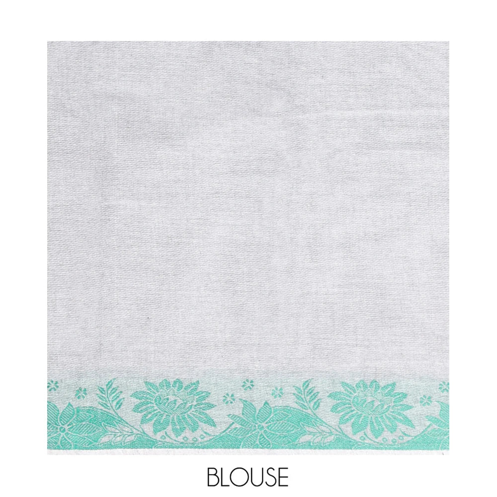Pothys Grey Kanchi Cotton Saree, Steeped with Buttas All Over Its Body, a Subtle Self-Border, Pallu of Floral-Geometric Designs, and Paired with a Matching Blouse