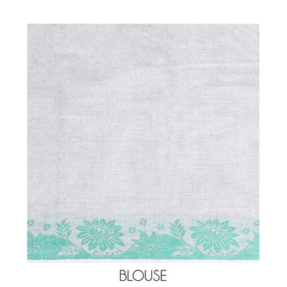 Pothys Grey Kanchi Cotton Saree, Steeped with Buttas All Over Its Body, a Subtle Self-Border, Pallu of Floral-Geometric Designs, and Paired with a Matching Blouse