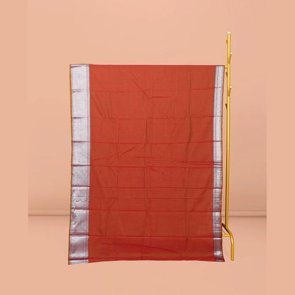 Pothys Rust Plain Narayanpet Cotton Saree, Complemented by a Contrast Traditional Design Border, Plain Pallu, and Comes Without a Blouse