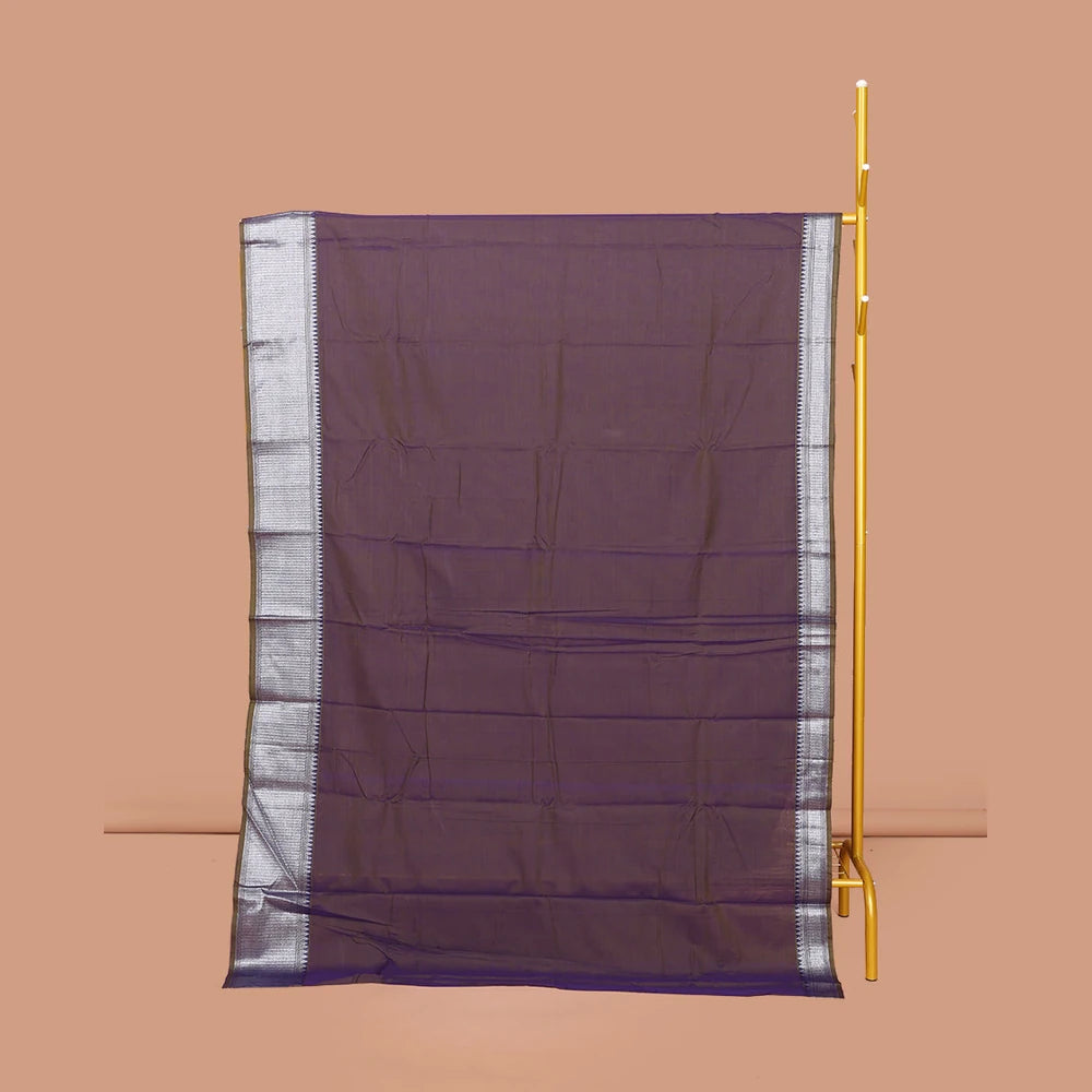 Pothys Brown Plain Narayanpet Cotton Saree, Complemented by a Contrast Traditional Zari Design Border, Striped Pallu, and Comes Without a Blouse