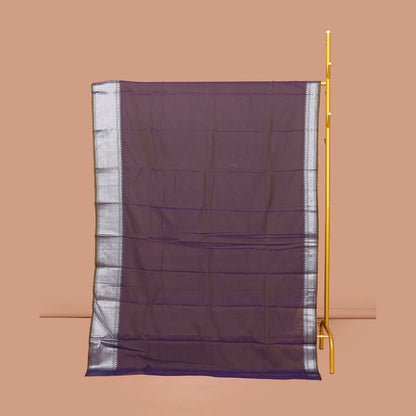 Pothys Brown Plain Narayanpet Cotton Saree, Complemented by a Contrast Traditional Zari Design Border, Striped Pallu, and Comes Without a Blouse