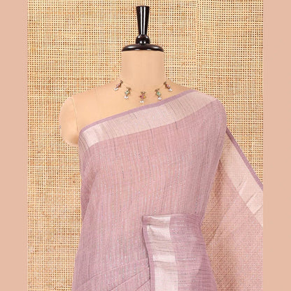 Pothys Lavender Linen Zari Cotton Saree, Gleamed Up with Zari Stripes All Over Its Body, a Subtle Zari Border, a Self-Pallu, and Comes Without a Blouse