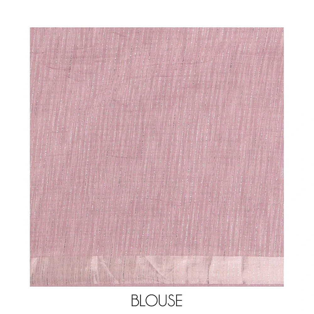 Pothys Lavender Linen Zari Cotton Saree, Gleamed Up with Zari Stripes All Over Its Body, a Subtle Zari Border, a Self-Pallu, and Comes Without a Blouse
