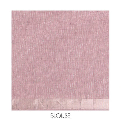 Pothys Lavender Linen Zari Cotton Saree, Gleamed Up with Zari Stripes All Over Its Body, a Subtle Zari Border, a Self-Pallu, and Comes Without a Blouse