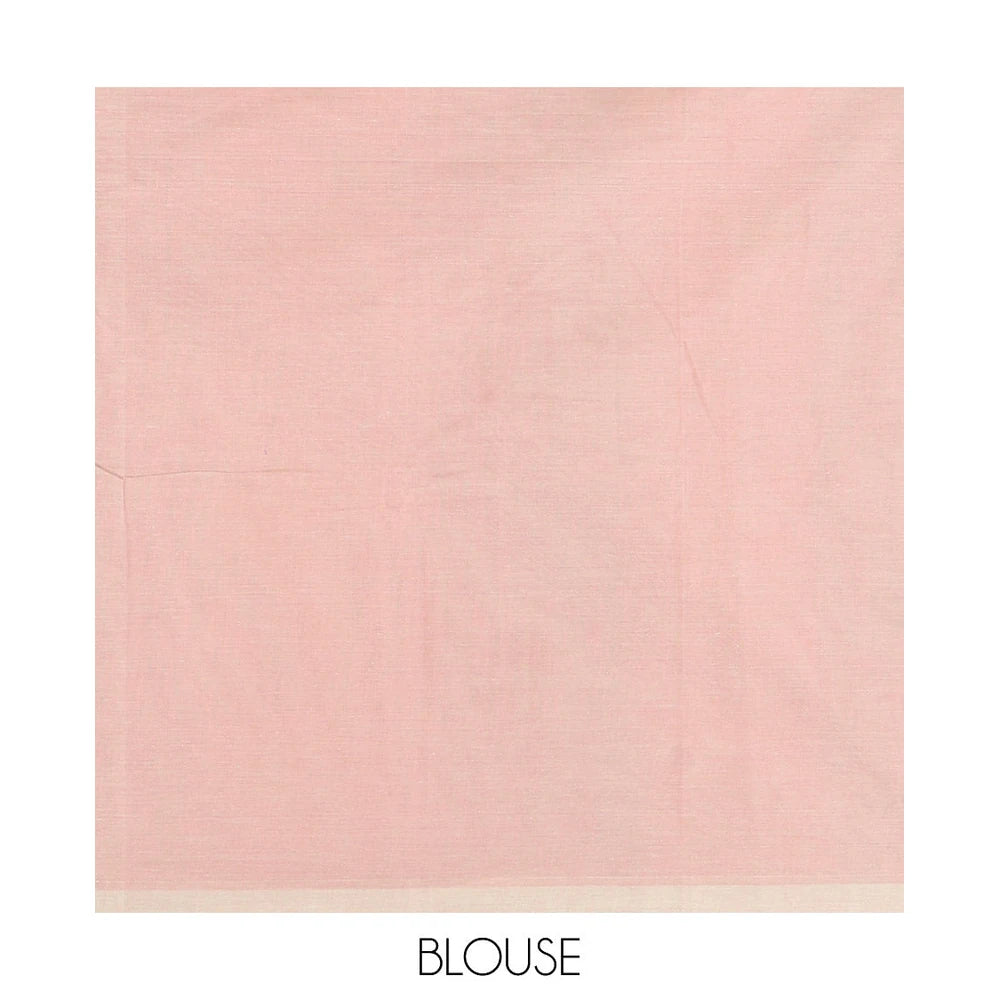 Pothys Borderless Rama Negamam Cotton Saree with Stripes All Over Its Body, a Self-Pallu, and Paired with a Matching Blouse