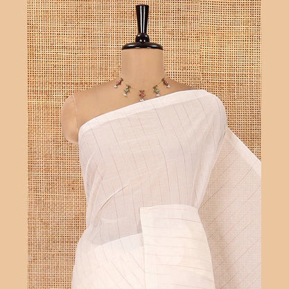 Pothys Borderless Off-White Negamam Cotton Saree with Vertical Stripes All Over Its Body, a Self-Pallu, and Paired with a Contrast Blouse