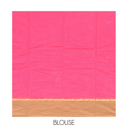 Pothys Pink Kanchi Cotton Saree, Detailed with Buttas All Over Its Body, Complemented by Contrast Border, Intricately Thread-Designed Pallu, and Paired with a Matching Blouse