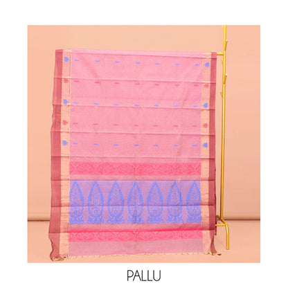 Pothys Pink Kanchi Cotton Saree, Adorned with Buttas All Over Its Body, a Complemented by Contrast Border, Pallu of Intricate Designs, and Paired with a Matching Blouse