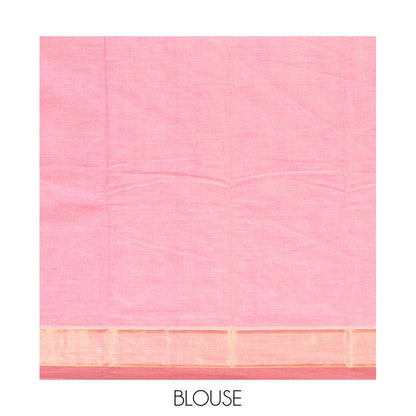Pothys Pink Kanchi Cotton Saree, Adorned with Buttas All Over Its Body, a Complemented by Contrast Border, Pallu of Intricate Designs, and Paired with a Matching Blouse