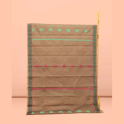 Pothys Brown Kanchi Cotton Saree, Adorned with Thread Buttas All Over Its Body, a Self-Border of Floral and Paisley Designs, Pallu of Intricate Designs, and Paired with a Matching Blouse
