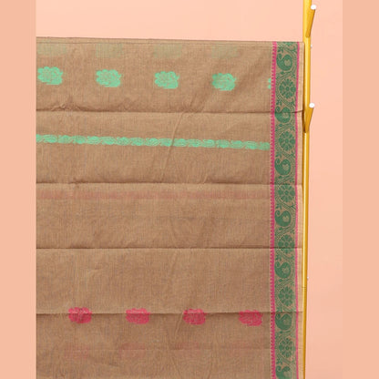 Pothys Brown Kanchi Cotton Saree, Adorned with Thread Buttas All Over Its Body, a Self-Border of Floral and Paisley Designs, Pallu of Intricate Designs, and Paired with a Matching Blouse