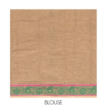 Pothys Brown Kanchi Cotton Saree, Adorned with Thread Buttas All Over Its Body, a Self-Border of Floral and Paisley Designs, Pallu of Intricate Designs, and Paired with a Matching Blouse
