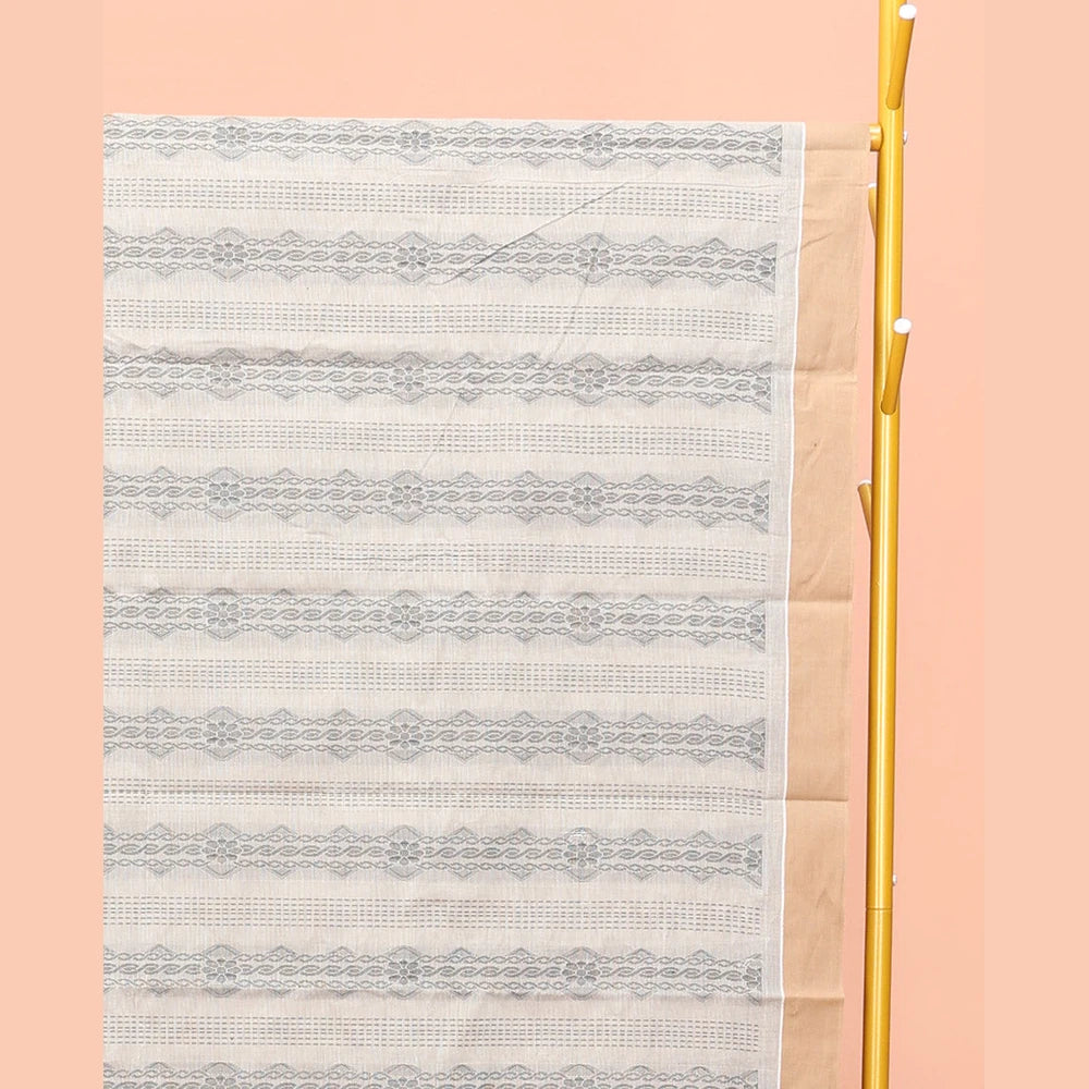 Pothys Off-white Kanchi Cotton Saree, Elevated with Geometric Patterns All Over Its Body, Complemented by Contrast Border, Intricately Designed Pallu, and Paired with a Matching Blouse