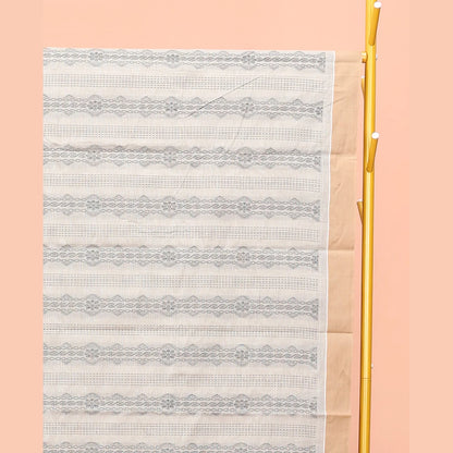 Pothys Off-white Kanchi Cotton Saree, Elevated with Geometric Patterns All Over Its Body, Complemented by Contrast Border, Intricately Designed Pallu, and Paired with a Matching Blouse