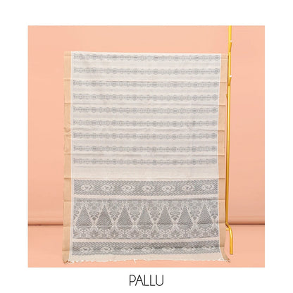 Pothys Off-white Kanchi Cotton Saree, Elevated with Geometric Patterns All Over Its Body, Complemented by Contrast Border, Intricately Designed Pallu, and Paired with a Matching Blouse