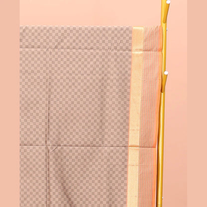 Pothys Brown Checked Polycotton Saree with Peacock-Eye Zari Border