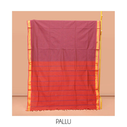 Pothys Multi-Color Poly Cotton Saree, Detailed with Micro-Checked Design on Its Body, Highlighted by a Self-Border, Striped Pallu, and Paired with a Contrast Blouse