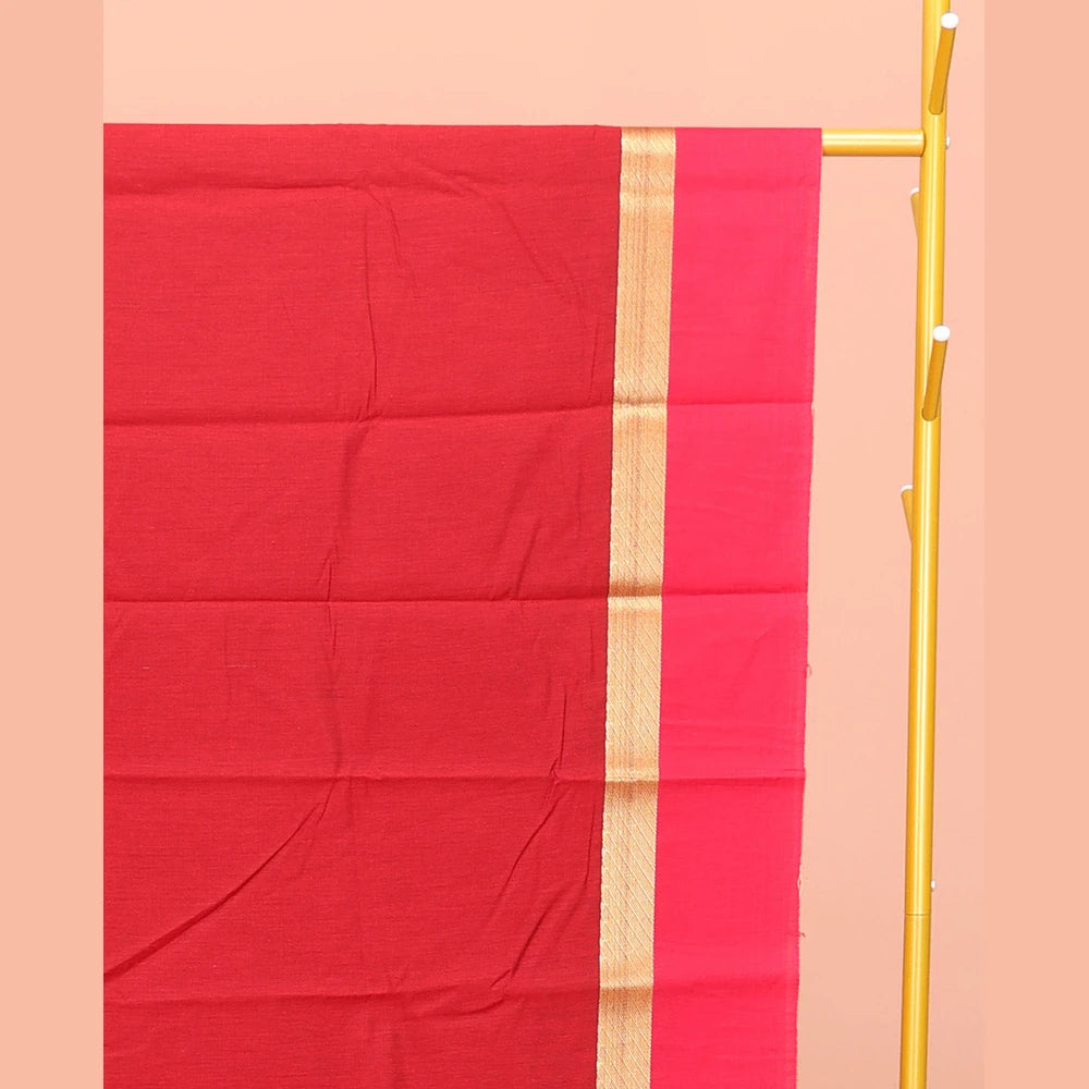 Pothys Red Semi-Silk Cotton Saree with Peacock Motifs
