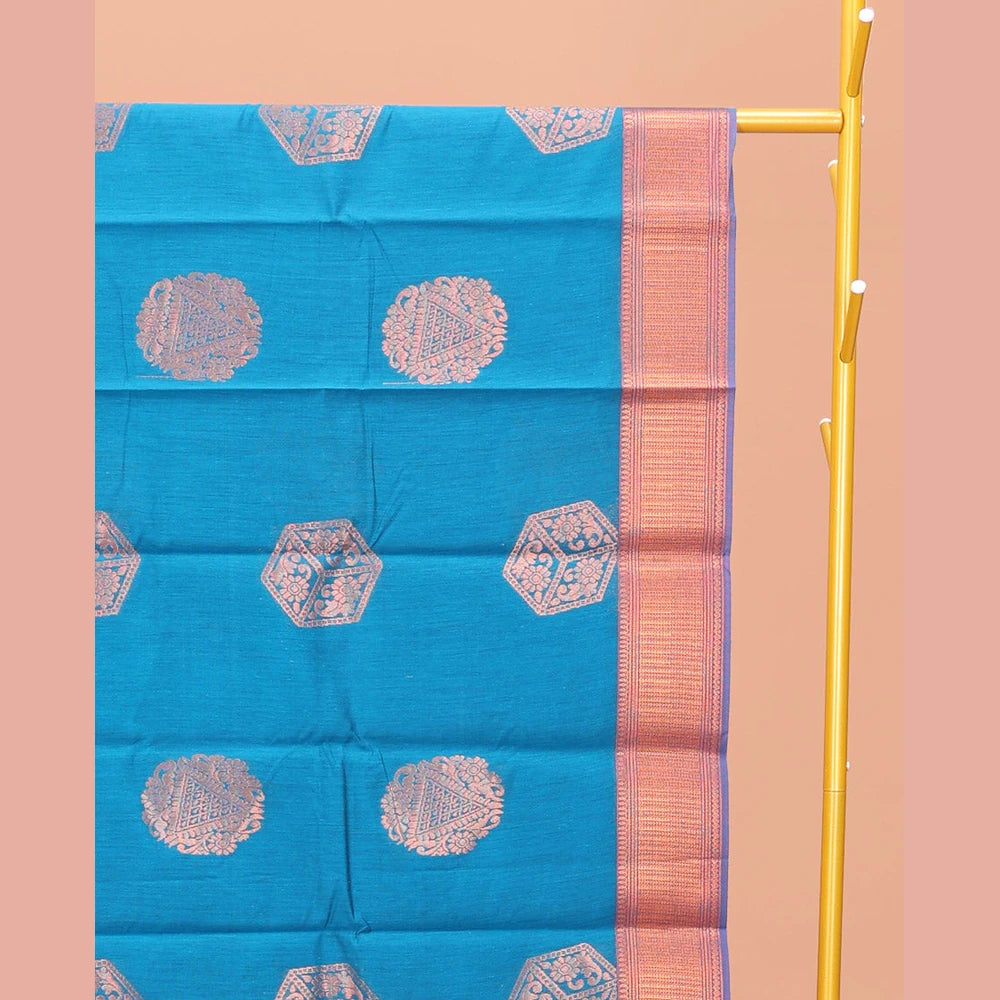Pothys Blue Semi-Silk Cotton Saree with Zari Buttas & Border