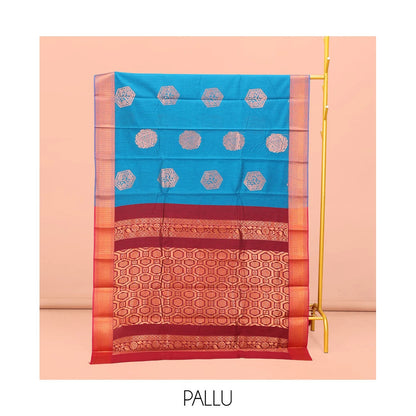Pothys Blue Semi-Silk Cotton Saree with Zari Buttas & Border