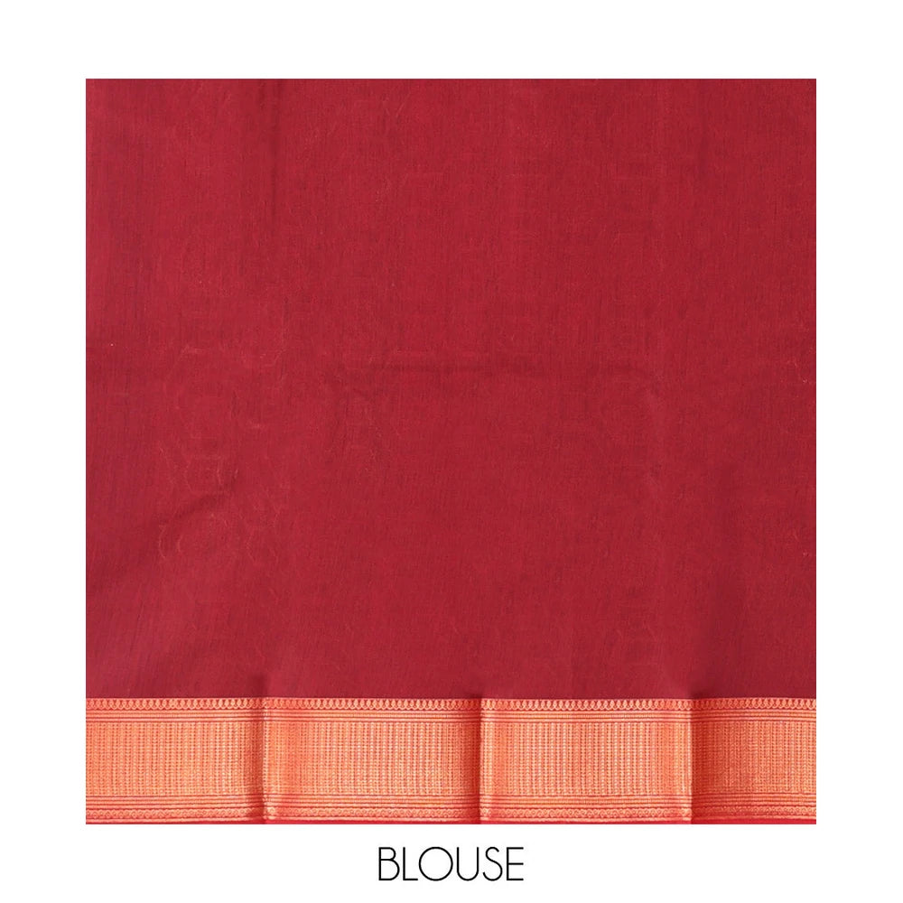 Pothys Rama Blue Semi-Silk Cotton Saree, Spotlighted with Zari Buttas All Over Its Body, Highlighted by a Traditional Zari Border, Pallu of Paisley Designs, and Paired with a Matching Blouse