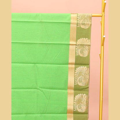 Pothys Green Semi-Silk Cotton Saree with Stripes & Zari Border