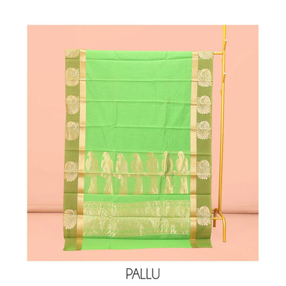 Pothys Green Semi-Silk Cotton Saree with Stripes & Zari Border