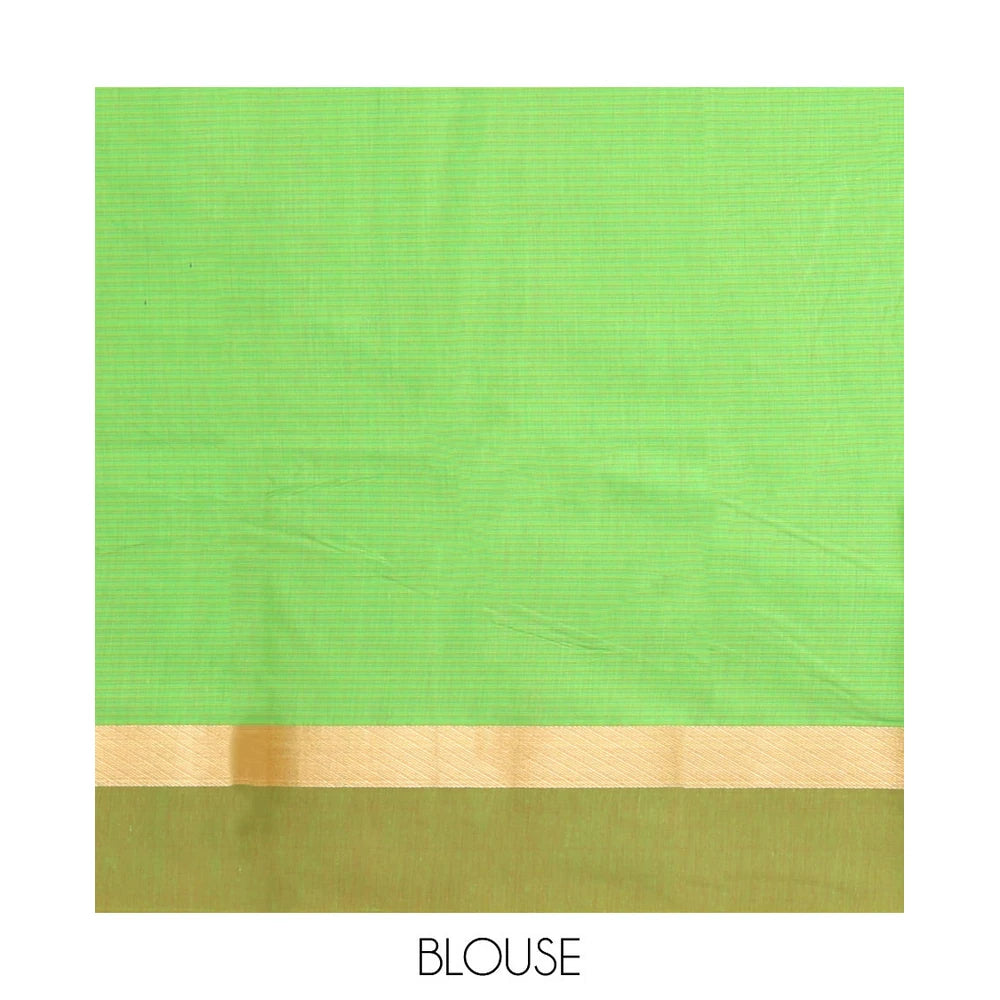 Pothys Green Semi-Silk Cotton Saree with Stripes & Zari Border