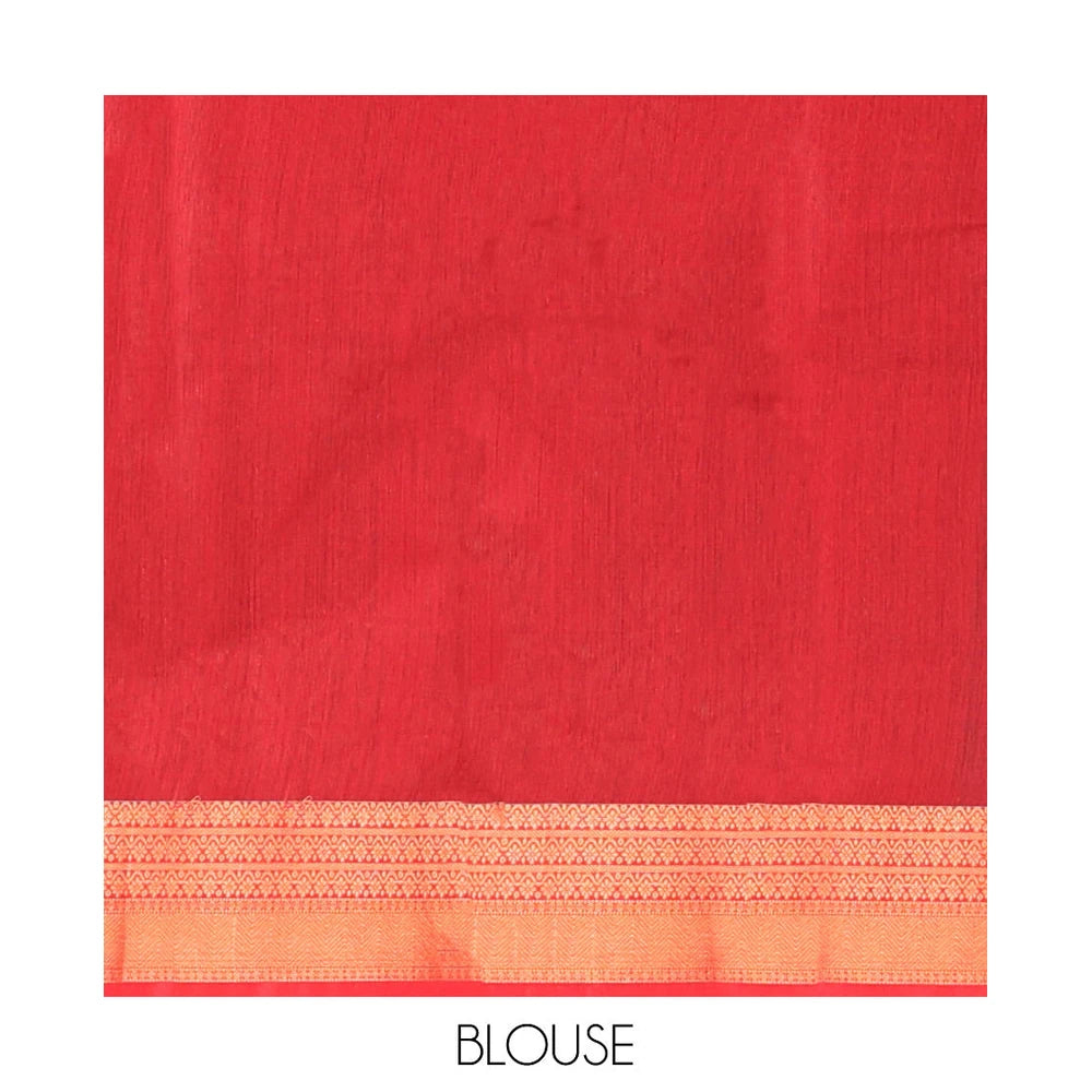 Pothys Green Semi-Silk Cotton Saree, Featuring Zari Buttas All Over Its Body, Complemented by a Contrast Traditional Zari Design Border, Pallu of Star Designs, and Paired with a Contrast Blouse