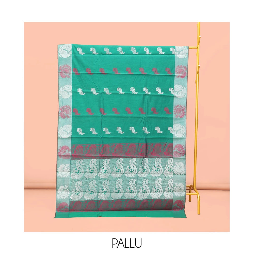 Pothys Green Semi-Silk Cotton Saree with Peacock Motifs