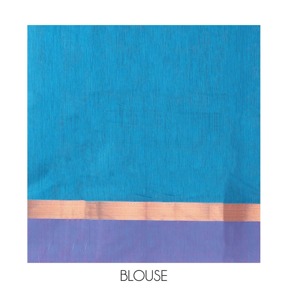 Pothys Blue Semi-Silk Cotton Saree with Floral Creeper Design