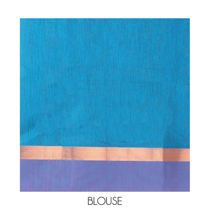 Pothys Blue Semi-Silk Cotton Saree with Floral Creeper Design