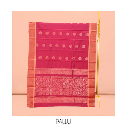 Pothys Red Semi-Silk Cotton Saree, Steeped with Zari Buttas on Its Body, Complemented by Contrast Border, Pallu Features Intricate Designs, and Paired with a Matching Blouse