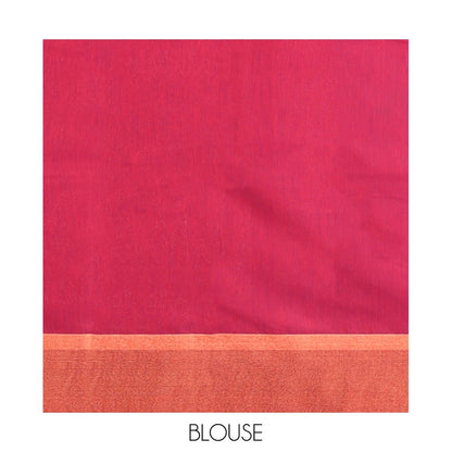 Pothys Red Semi-Silk Cotton Saree, Steeped with Zari Buttas on Its Body, Complemented by Contrast Border, Pallu Features Intricate Designs, and Paired with a Matching Blouse