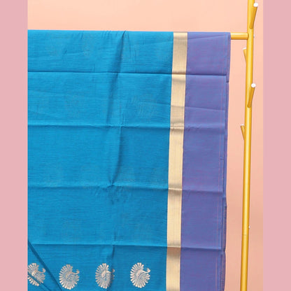 Pothys Blue Semi-Silk Cotton Saree with Bird Zari Buttas