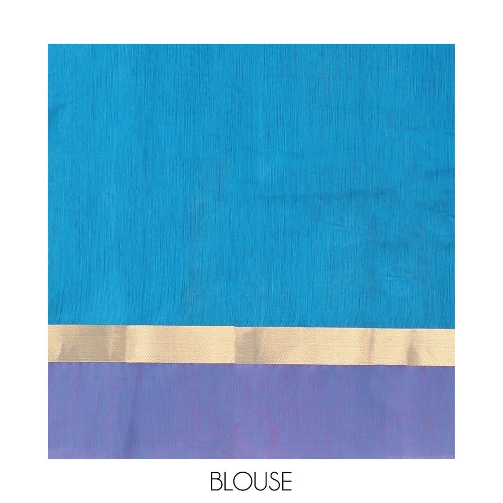 Pothys Blue Semi-Silk Cotton Saree with Bird Zari Buttas