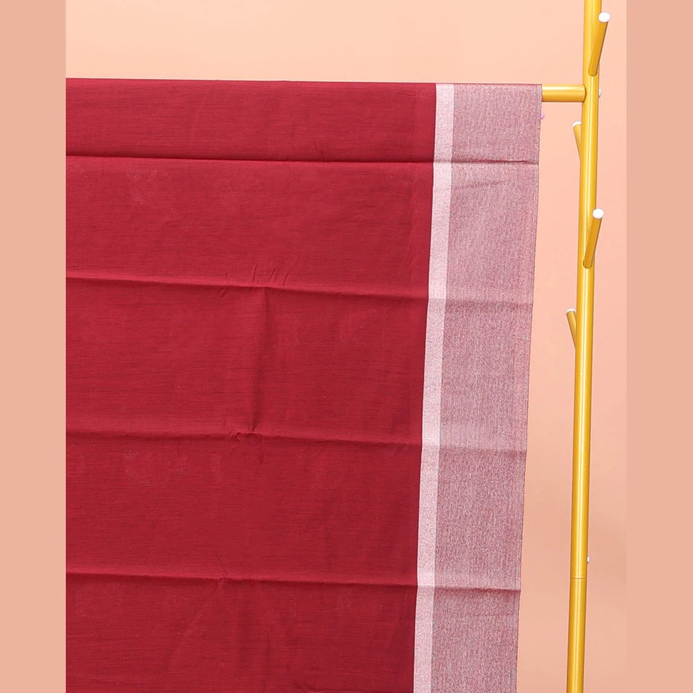 Pothys Red Semi-Silk Cotton Saree, Elegantly Highlighted with Floral Zari Buttas on Its Body, Highlighted by a Self-Border, Pallu Features Floral Designs, and Paired with a Matching Blouse
