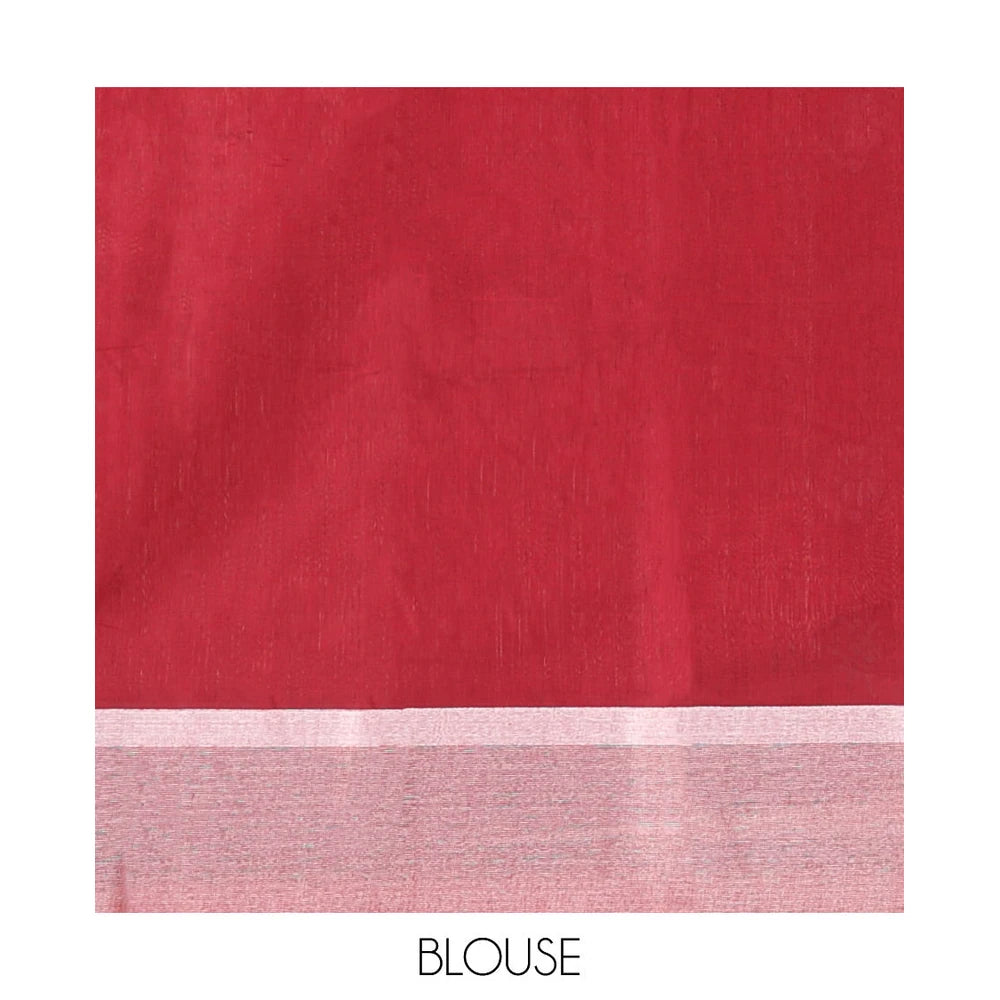 Pothys Red Semi-Silk Cotton Saree, Elegantly Highlighted with Floral Zari Buttas on Its Body, Highlighted by a Self-Border, Pallu Features Floral Designs, and Paired with a Matching Blouse