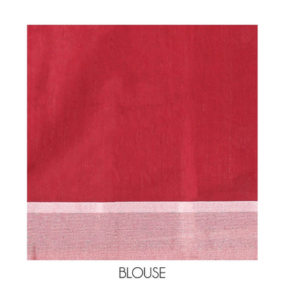 Pothys Red Semi-Silk Cotton Saree, Elegantly Highlighted with Floral Zari Buttas on Its Body, Highlighted by a Self-Border, Pallu Features Floral Designs, and Paired with a Matching Blouse