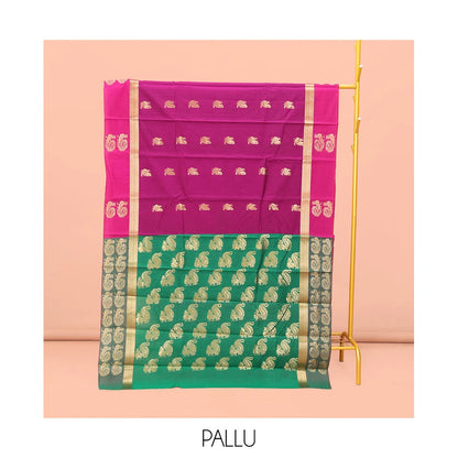Pothys Rani Pink Semi-Silk Cotton Saree with Peacock Zari Buttas
